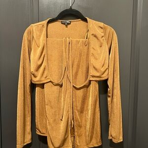Gold Long Sleeve Tie-Front Top Set